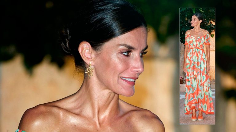Queen Letizia exposes her shoulders and shows off an incredible tan (Photos) Queen Letizia's orange dress