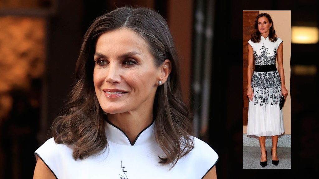 Queen Letizia black and white dress by Felipe Varela