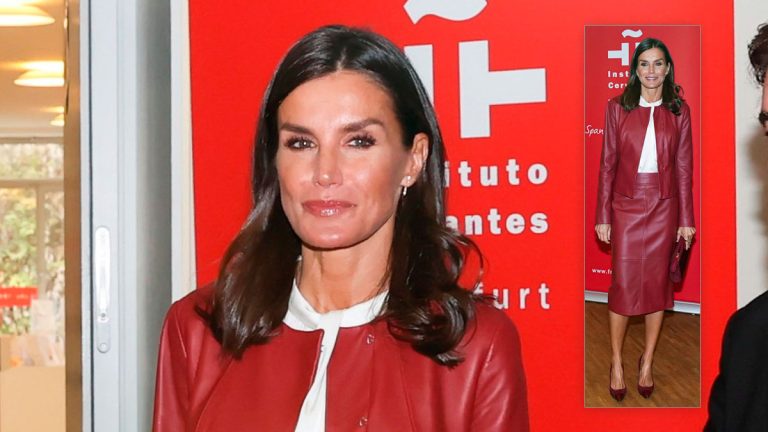 Queen Letizia bids farewell to Germany dressed in leather Queen Letizia in red leather outfit