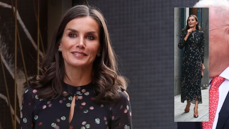 Queen Letizia, has chosen to wear an autumn dress (Photos) Queen Letizia blue dress by Massimo Dutti