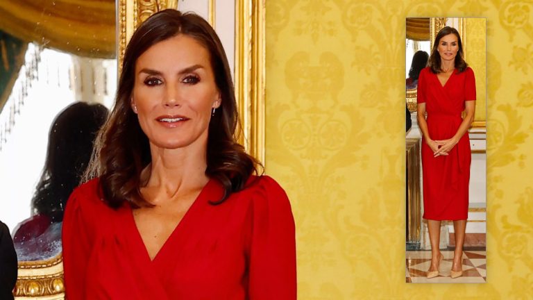 Queen Letizia wears red and shows off some expensive new pieces of jewelry (Photo) Queen Letizia red dress by Cherubina