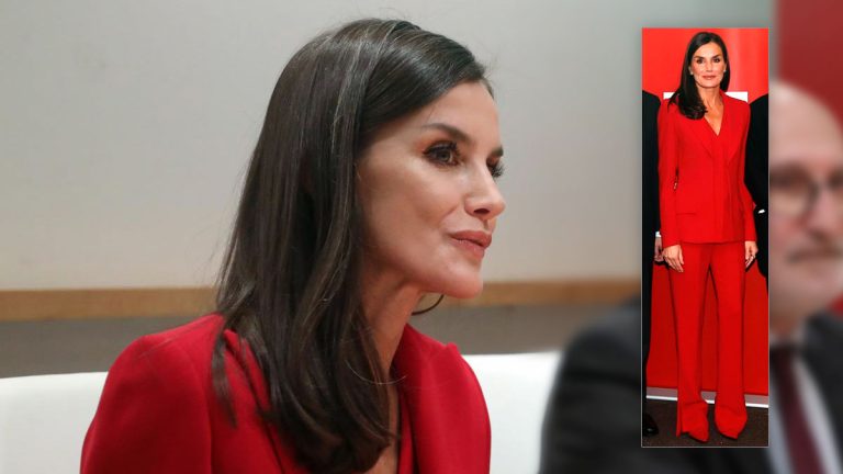 Queen Letizia reappears in Los Angeles dressed entirely in red Queen Letizia in red suit