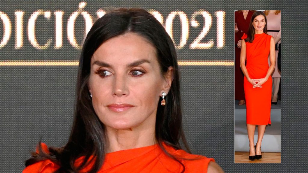 Queen Letizia in orange dress by Zara