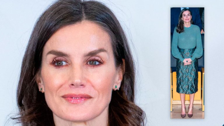 Queen Letizia appears smiling and in a flattering look Queen Letizia of Spain wears green