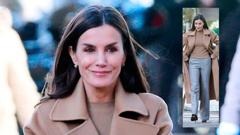 Queen Letizia resumes her agenda wearing a sweater and a camel colored coat Queen Letizia of Spain in a camel-colored coat