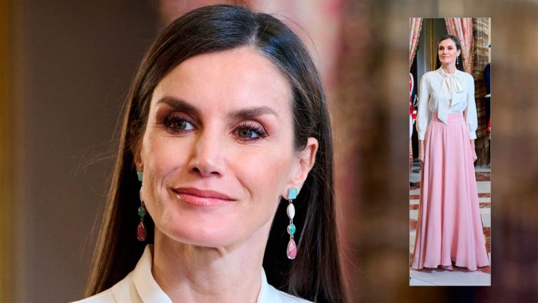 Queen Letizia of Spain wears a new pink flounced skirt Queen Letizia of Spain in pink skirt