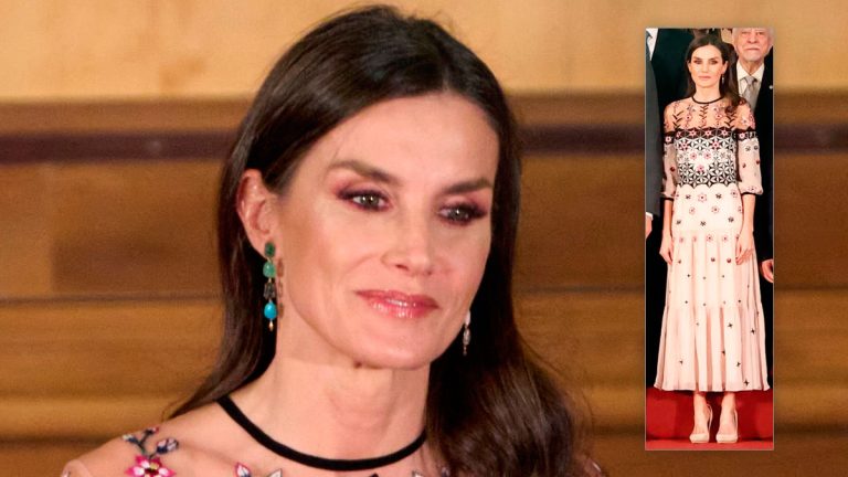 Queen Letizia wears a dress with transparencies and embroidery Queen Letizia in Zaragoza