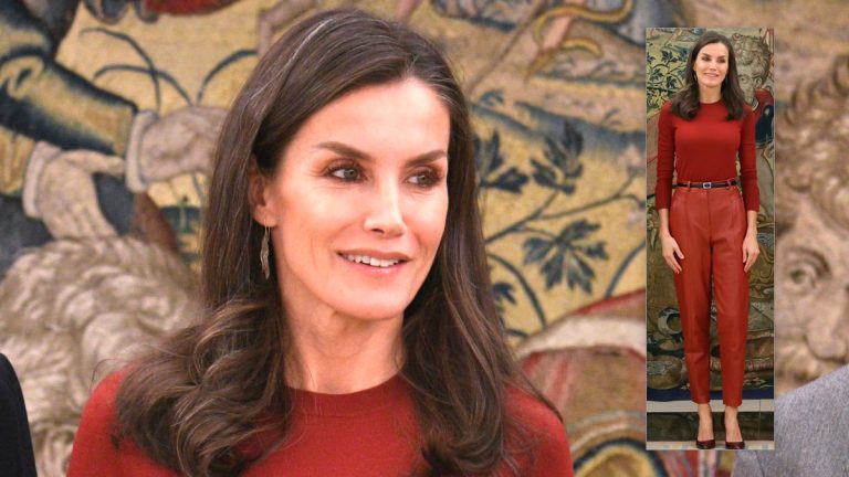 Queen Letizia goes back to her leather pants Queen Letizia in leather pants by Hugo Boss