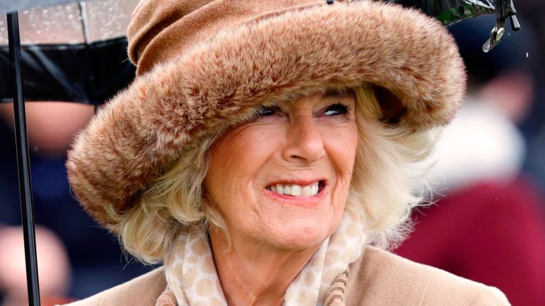 Queen Camilla pays tribute to Elizabeth II at Cheltenham Festival Queen Camilla's horse and jockey brooch