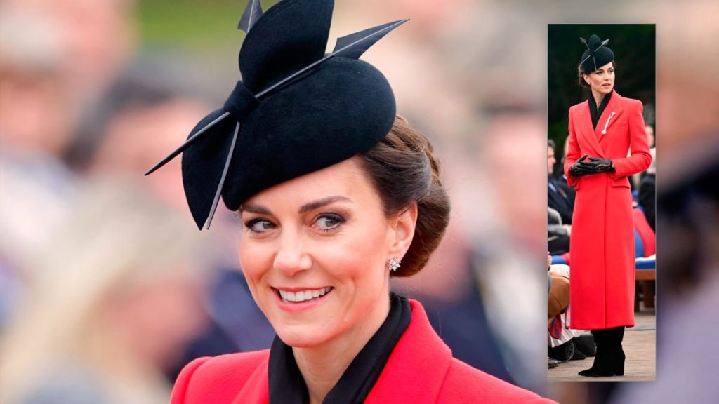 How much does the coat Kate Middleton wore on her visit to the Welsh Guards Battalion cost? kate middleton red coat