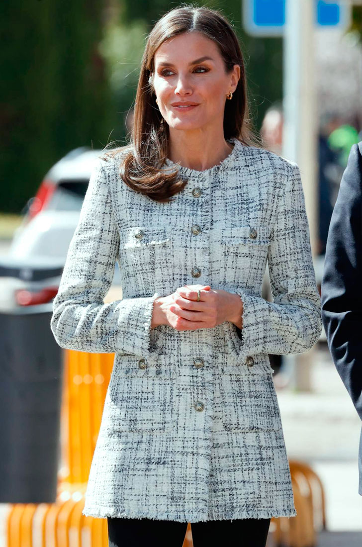 Queen Letizia with tweed jacket by Massimo Dutti