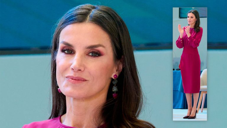 PHOTOS: Queen Letizia wears a new dress in bougainvillea color Queen Letizia in a bougainvillea color dress