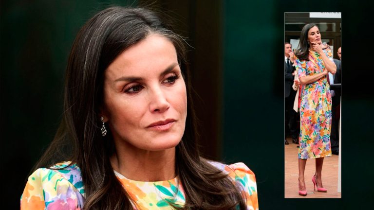 Queen Letizia in a multicolored dress