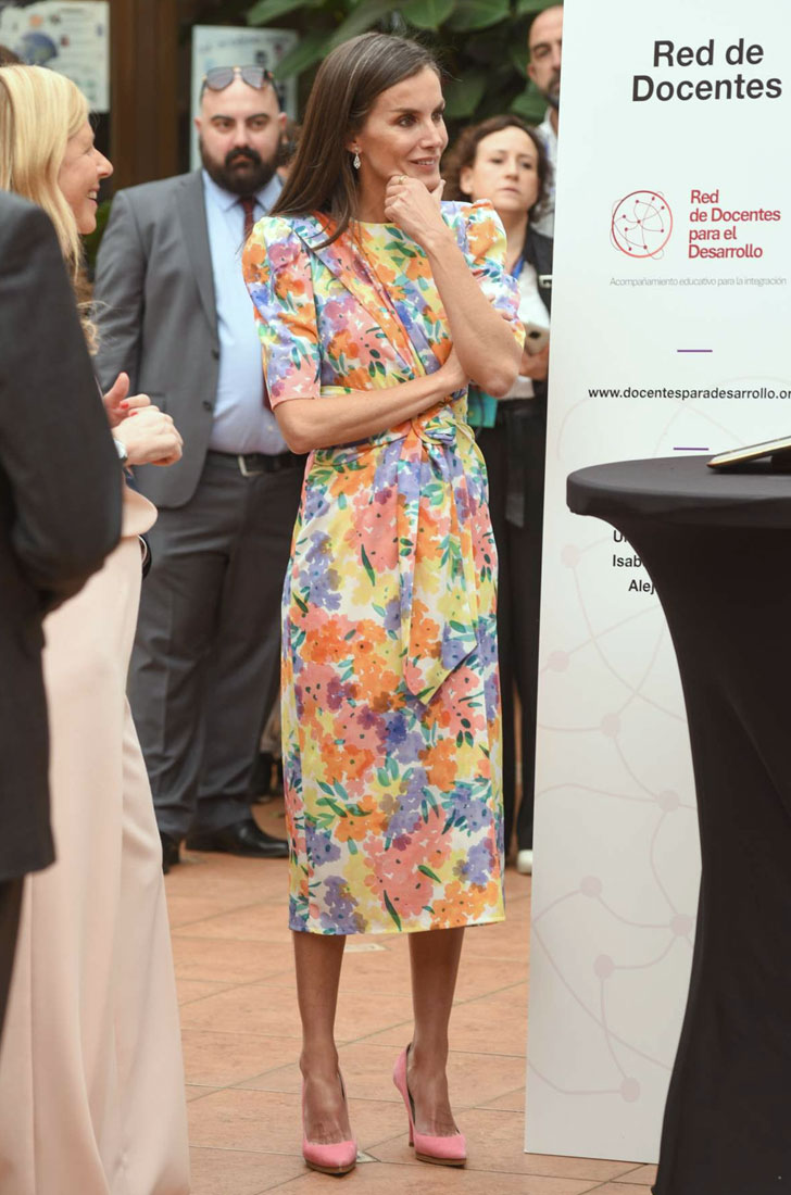 Queen Letizia in a multicolored dress