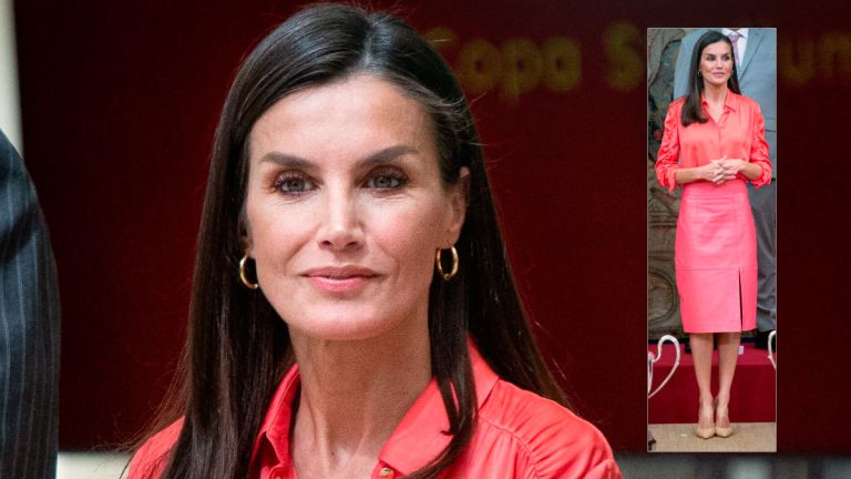 Queen Letizia reaffirms that coral is one of her favorite colors Queen Letizia of Spain in an outfit by Hugo Boss