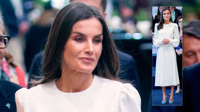 Queen Letizia wears a beautiful white dress easy to copy Queen Letizia in a white satin dress