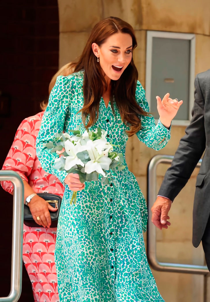 Kate Middleton in a Green Printed Dress by Cefinn