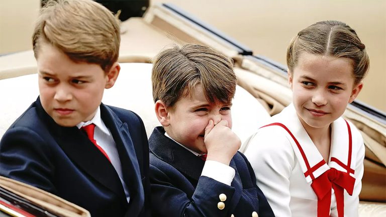 George, Charlotte, and Louis at Trooping the Colour: Why did Prince Louis hold his nose? Prince Louis at Trooping the Colour 2023