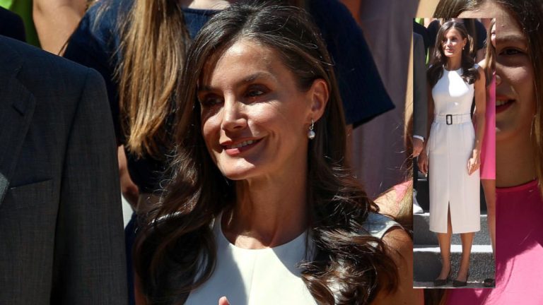 Queen Letizia rescues a dress that had been in her closet for nearly four years Queen Letizia in a white dress by Hugo Boss