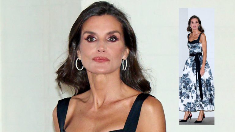 PHOTOS: Queen Letizia wears a new dress by Carolina Herrera Queen Letizia in a sweetheart neckline dress by Carolina Herrera