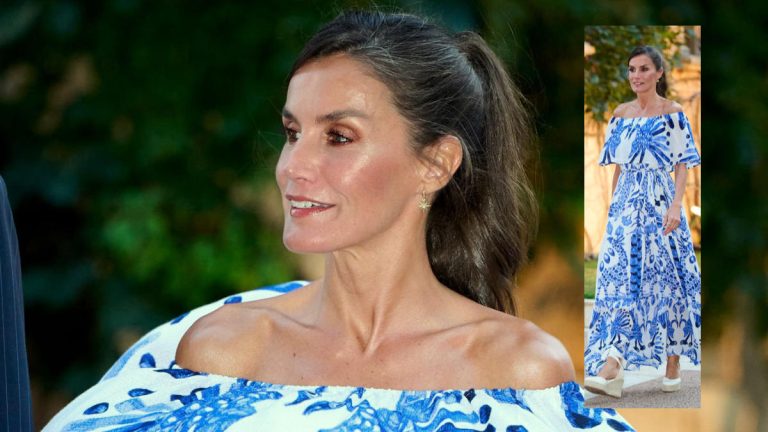 Queen Letizia surprises with her boho chic outfit Queen Letizia in a blue print dress by Desigual
