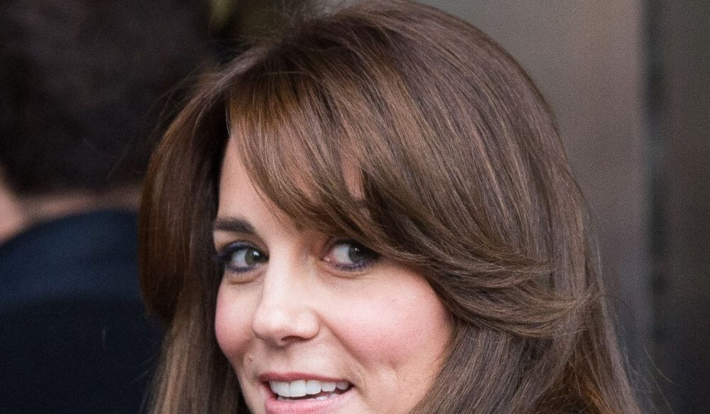 A close-up of Kate Middleton's curtain bangs
