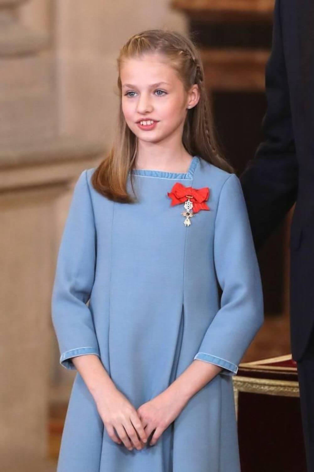 Princess Leonor in a blue dress at a royal event