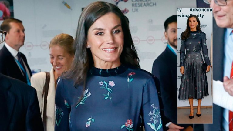PHOTOS: Queen Letizia traveled to London wearing a new silk dress by Giorgio Armani Queen Letizia in London wearing a silk dress