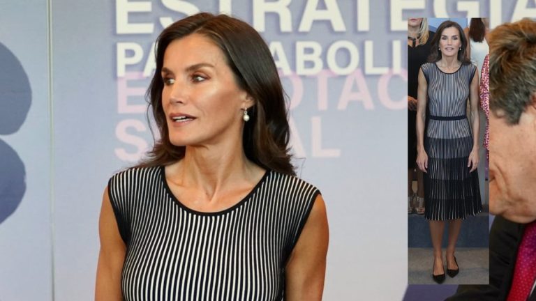 Queen Letizia travels to Malaga and recycles her black and white pleated dress, how much does it cost? Queen Letizia in Malaga