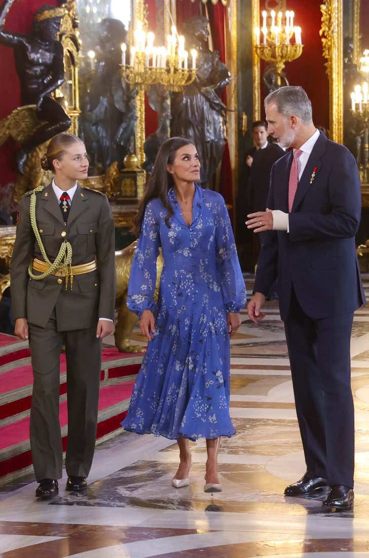 King Felipe and Queen Letizia and Princess Leonor at the Royal Palace.