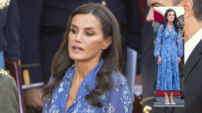 Queen Letizia wears a shirt dress at the military parade on Columbus Day Queen Letizia at the Spanish National Day Parade