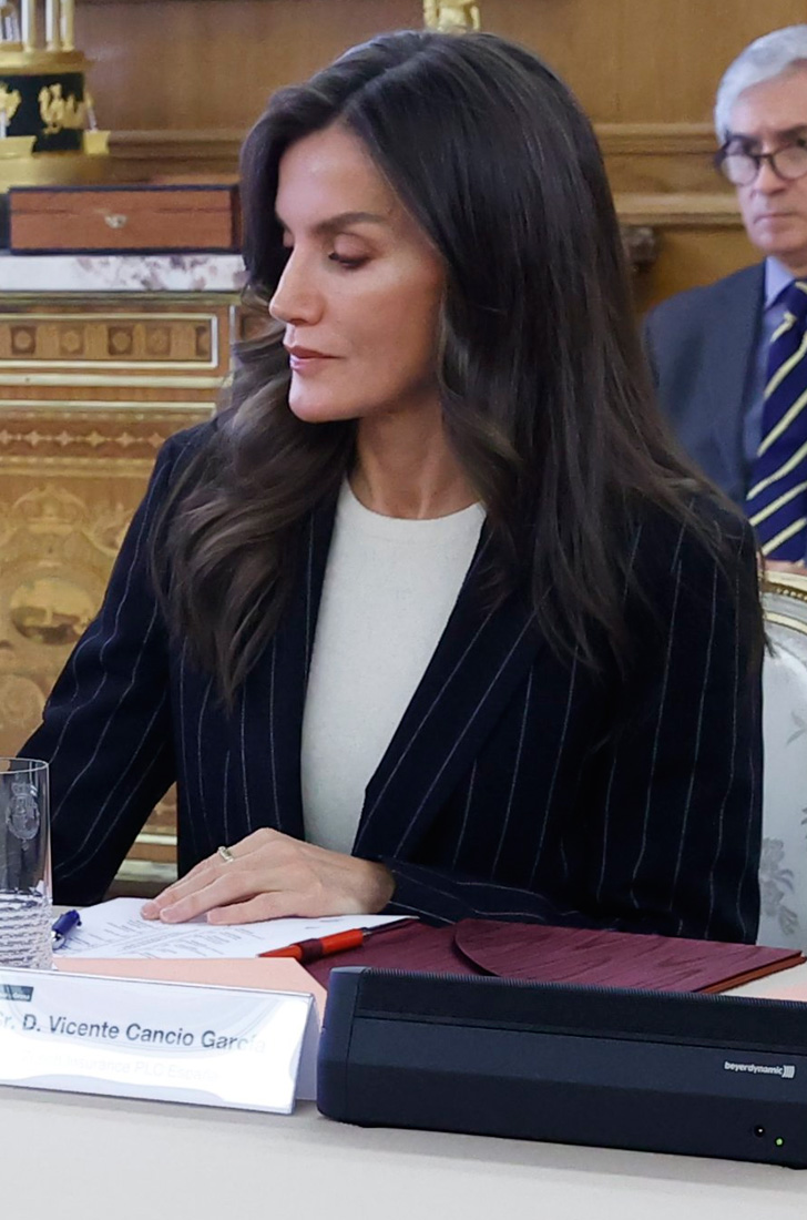 Queen Letizia with a diplomatic blazer by Hugo Boss