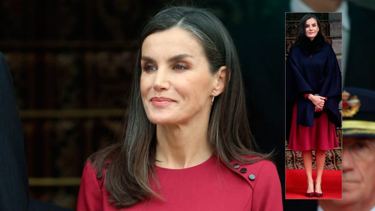 Queen Letizia has chosen two key pieces from her wardrobe for the opening of the XV Legislature Queen Letizia in a burgundy dress by Carolina Herrera
