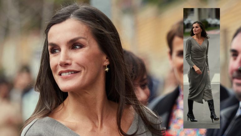 Queen Letizia dazzles with an autumnal look during her visit to Navarra: new dress and tall boots Queen Letizia in gray dress by Cortana