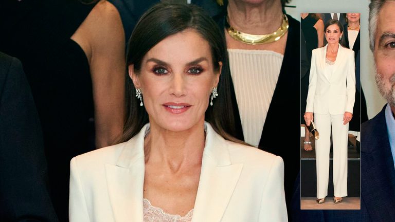 PHOTOS: Queen Letizia wears a pristine white suit to the Cerecedo Awards Queen Letizia in a white pantsuit by Hugo Boss