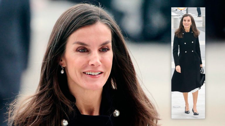Queen Letizia surprises with a style full of treasures rescued from her wardrobe Queen Letizia in a black coat by Carolina Herrera