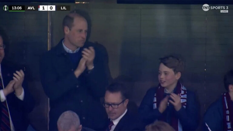 In the midst of Kate’s cancer treatment, what did Prince William say after appearing at a soccer game with Prince George? Prince William and George at the Aston Villa soccer game