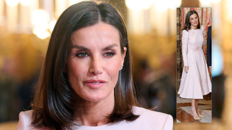 Queen Letizia wears a flattering pink dress by Pedro del Hierro Queen Letizia in pink dress by Pedro del Hierro