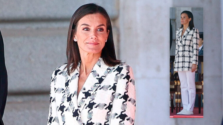 Queen Letizia with a houndstooth blazer