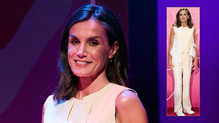 Queen Letizia’s Fashion: Modern Adolfo Domínguez Blouse, Uterqüe Handbag, and Vivobarefoot Sneakers Queen Letizia with 3D blouse