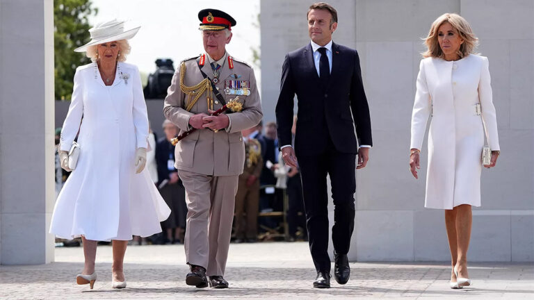 Watch: Queen Camilla has an awkward moment at the D-Day event in France: what has happened to her? Queen Camilla and Brigitte Macron