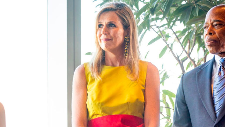 Queen Máxima’s Vibrant Style in a Color-Block Dress by Carolina Herrera Queen Máxima's Style in a Color-Block Dress