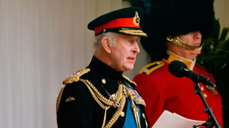 King Charles presents new colors to Irish Guards