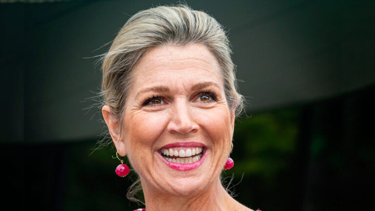 Queen Maxima of the Netherlands Finds a Silk Dress and Original Heels in Her Closet Queen Maxima in Bordeaux Silk Dress