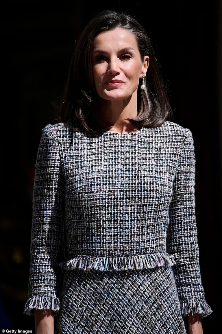 Queen Letizia in Tweed Dress by Unknown Designer at Miguel De Cervantes Literature Award » Queen Letizia Style