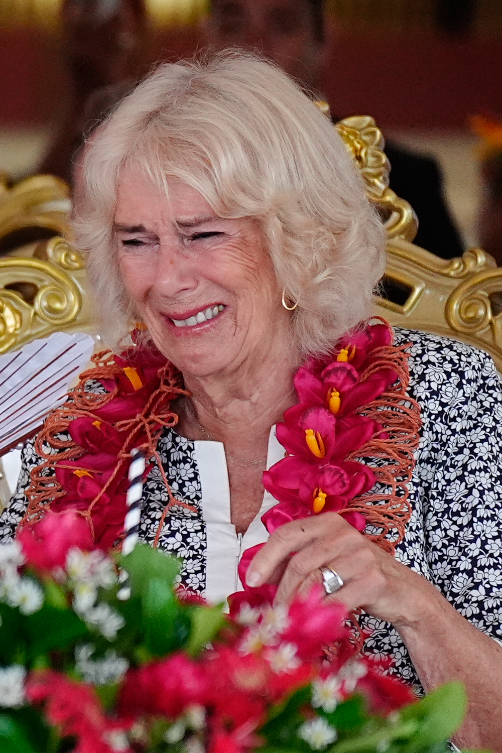 Queen Camilla cries at farewell ceremony in Samoa