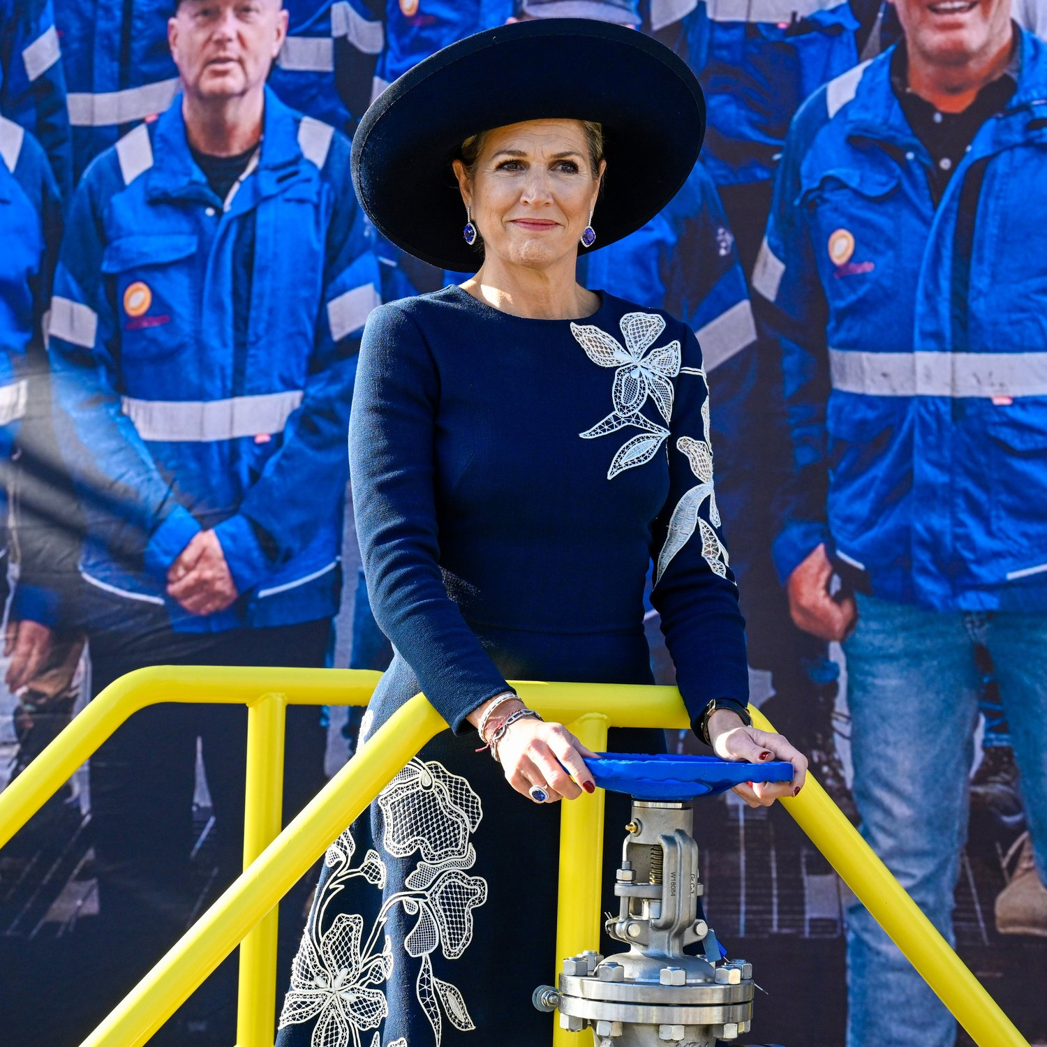 Queen Maxima in embroidered dress by Oscar de la Renta