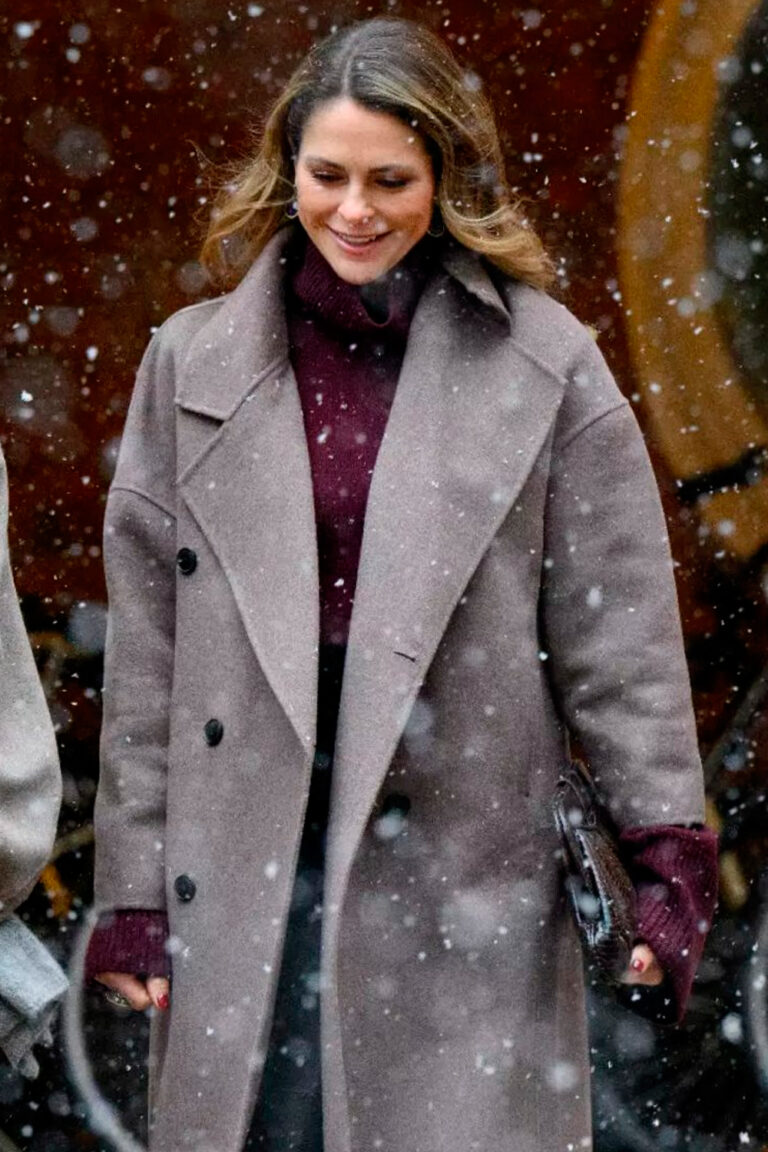 A Gray Coat, Leather Skirt, and Burgundy Sweater Made for Princess Madeleine’s Perfect Winter Style Princess Madeleine's Winter Style