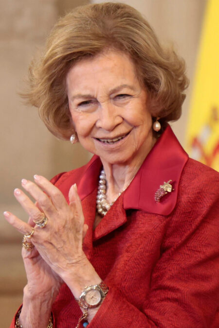 Queen Sofia in a Red Tweed Blazer