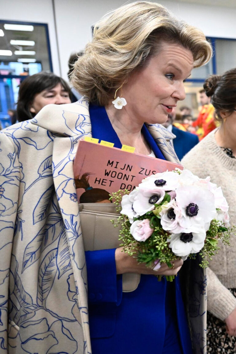 Queen Mathilde Shines in Floral Dries Van Noten Coat Queen Mathilde in a Floral Dries Van Noten Coat